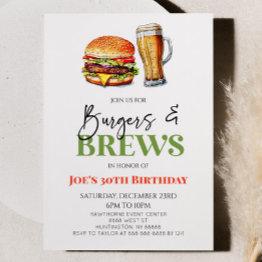 Small Burgers And Brews Beer Glass Birthday Party Invitation Front View