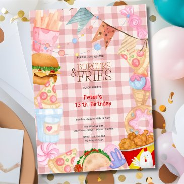 burgers and fries fast food birthday party invitation