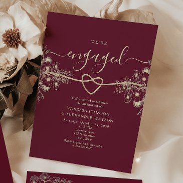 burgundy and gold engagement party invitation