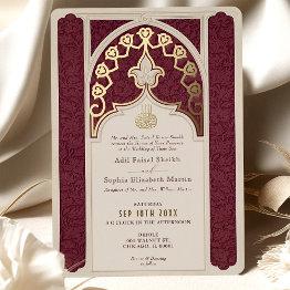 Small Burgundy And Gold Foil Islamic Wedding Foil Invitation Front View