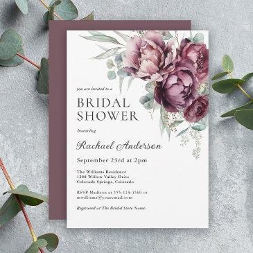 burgundy and plum fall floral bridal shower invitation