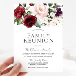 Small Burgundy Blush Cream Watercolor Family Reunion Invitation Front View
