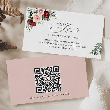 burgundy blush floral wedding qr code rsvp invitations
