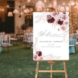 Small Burgundy Blush Pink Roses Floral Wedding Welcome Foam Board Front View