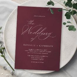 Small Burgundy Dark Red | Elegant Script Maroon Wedding Invitation Front View