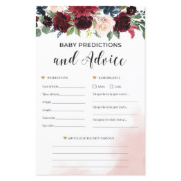 Small Burgundy Floral Baby Predictions And Advice Game Front View
