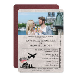 Small Burgundy Germany Passport Wedding Invitation Front View