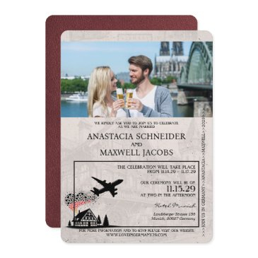 burgundy germany passport wedding invitation