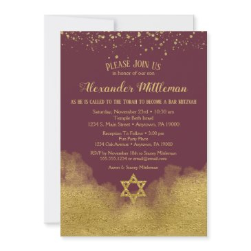 burgundy gold bar mitzvah invitation