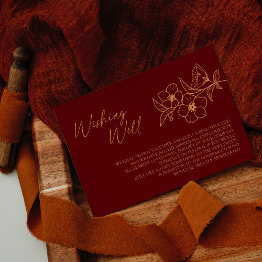 Small Burgundy Gold Floral Wedding Wishing Well Enclosure Invitations Front View