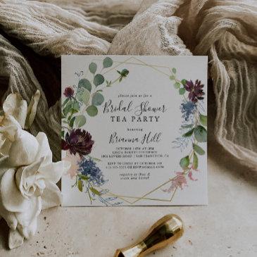 burgundy gold geometric bridal shower tea party invitation