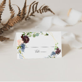 Small Burgundy Gold Geometric Wedding Place Invitations Front View
