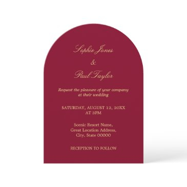 burgundy golden beige arch wedding invitation