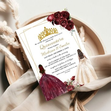 burgundy & ivory butterfly twin quinceanera invitation