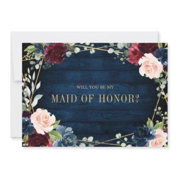 burgundy navy blush will you be maid of honor invitation