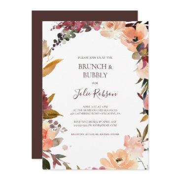 burgundy orange floral brunch and bubbly shower invitation
