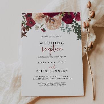 burgundy pink blush floral wedding reception  invitation