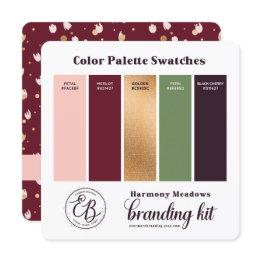 Small Burgundy Pink & Gold Color Palette Swatch Invitations Front View