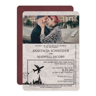burgundy poland passport wedding invitation