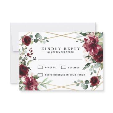 burgundy red blush gold geometric greenery wedding rsvp invitations