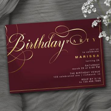 burgundy red & gold | fancy maroon birthday party foil invitation