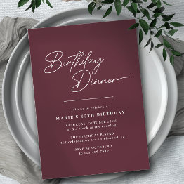 Small Burgundy Red Modern Simple Maroon Birthday Dinner Invitation Front View