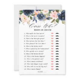 Small Burgundy Red Navy Blue Floral Bridal Shower Game Invitation Front View