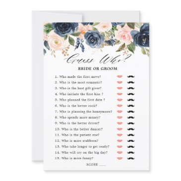 burgundy red navy blue floral bridal shower game invitation