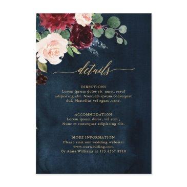 burgundy red navy floral rustic wedding details en enclosure invitations