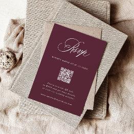 Small Burgundy Romantic Calligraphy Wedding Qr Code Rsvp Invitations Front View