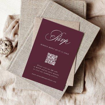 burgundy romantic calligraphy wedding qr code rsvp invitations