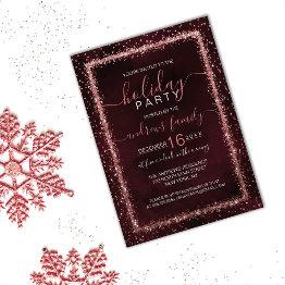 Small Burgundy Rose Gold Sprinkled Confetti Holiday Invitation Front View