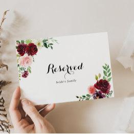 Small Burgundy Spring Floral Wedding Reserved Sign Front View