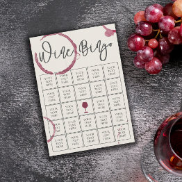 Small Burgundy Stains Wine Bingo Invitations Front View