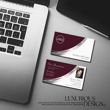 burgundy white silver decor with logo and photo business invitations