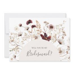 Small Burgundy Wildflower | Bridesmaid Proposal Invitations Front View