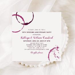 Small Burgundy Wine Stains 50th Wedding Anniversary Invitation Front View