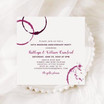burgundy wine stains 50th wedding anniversary invitation