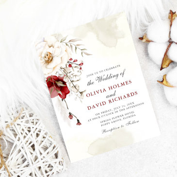 burgundy winter elegance wedding invitation