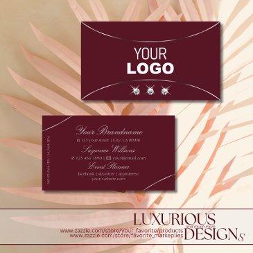 burgundy with silver decor diamonds and logo luxe business invitations