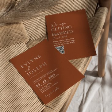 burnt orange terracotta minimalist boho wedding in invitation