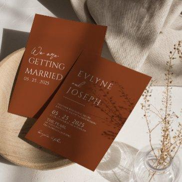burnt orange terracotta minimalist boho wedding invitation