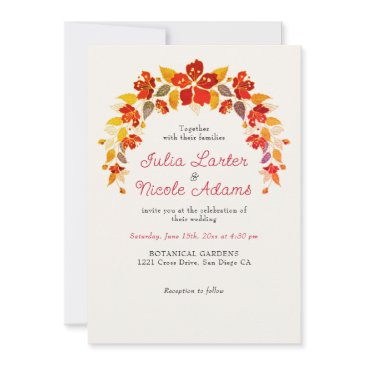 burnt orange tropical hibiscus florals wedding invitation