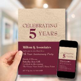 Small Business Anniversary Burgundy Gold Invitation Front View
