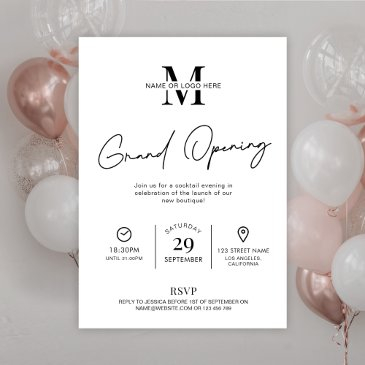 business grand opening minimalist black & white invitation
