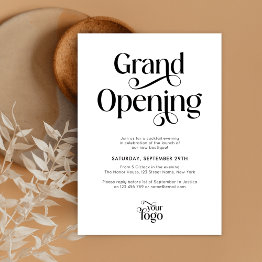 Small Business Grand Opening Modern Script Logo Elegant Invitation Front View