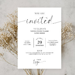 Small Business Logo Minimalist Black & White Gala Event Invitation Front View