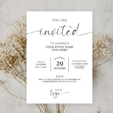 business logo minimalist black & white gala event invitation