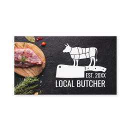 Small Butcher Meat Cut Chart | Steak On Wood Business Invitations Front View