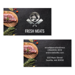 Small Butcher Meat Cut | Metallic Chef Logo Business Invitations Front View